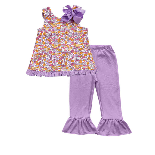 No moq GSPO1695 Pre-order Size 3-6m to 14-16t baby girl clothes sleeveless top with trousers kids autumn set