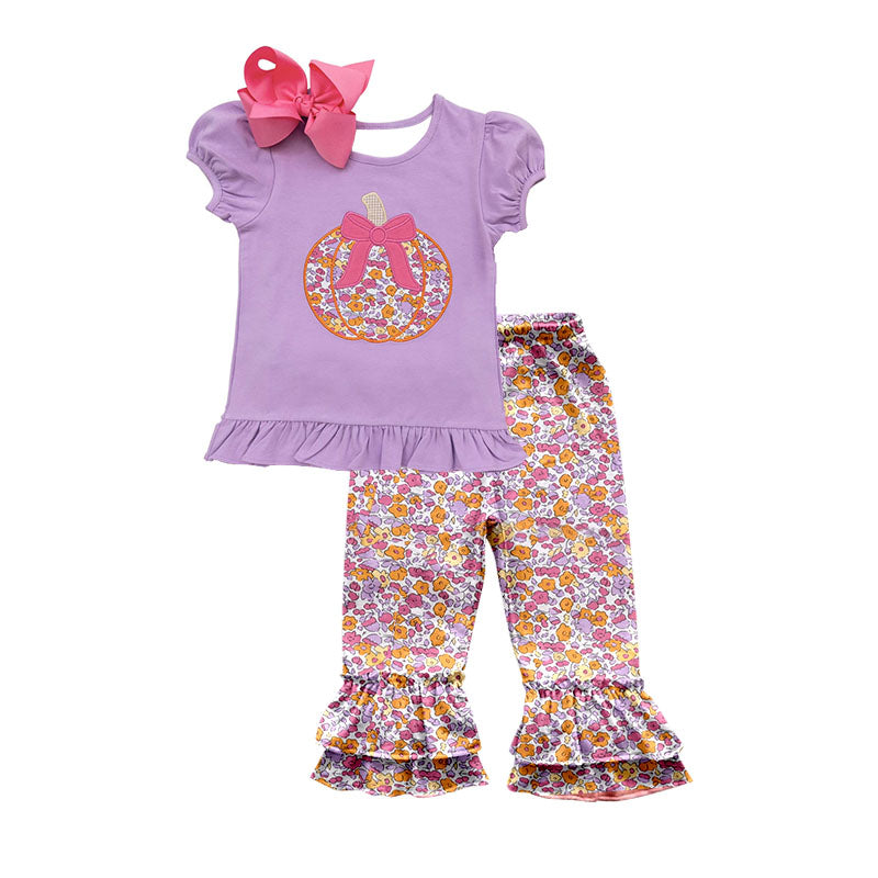 No moq GSPO1696 Pre-order Size 3-6m to 14-16t baby girl clothes short sleeve top with trousers kids autumn set