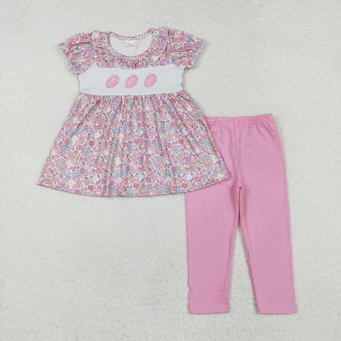 GSPO1714 Baby Kids Girls Football Pink Tunic Legging Clothes Sets