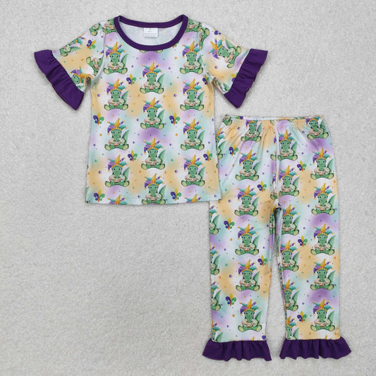 GSPO1766Baby Girls Mardi Gras Crocodile Shirt Pants Pajamas Clothes Sets
