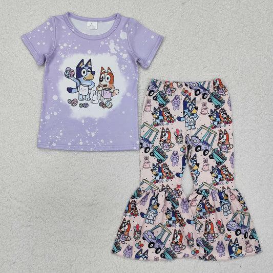 GSPO1788 Lavender dog eggs bleached top pants girls Easter clothes