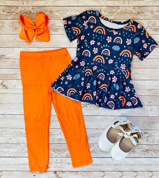 GSPO1816 Baby Girls Spring Rainbow Flowers Tunic Legging Clothes Sets Preorder