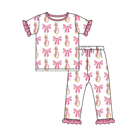 GSPO1821 Baby Girls Easter Bows Rabbits Top Pants Pajamas Clothes Sets Preorder
