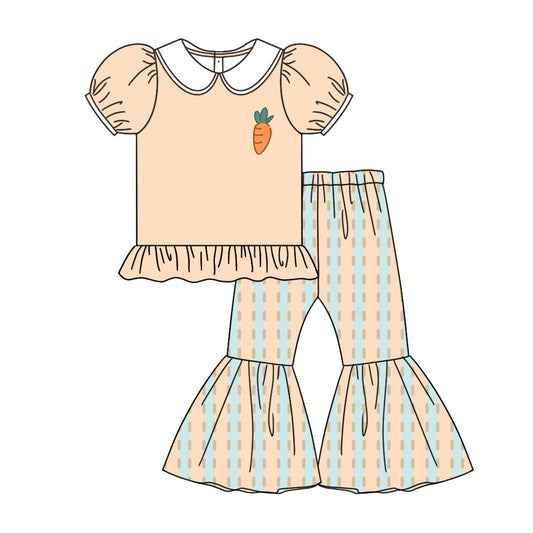 GSPO1822 Baby Girls Easter Carrot Top Bell Bottom Pants Clothes Sets Preorder