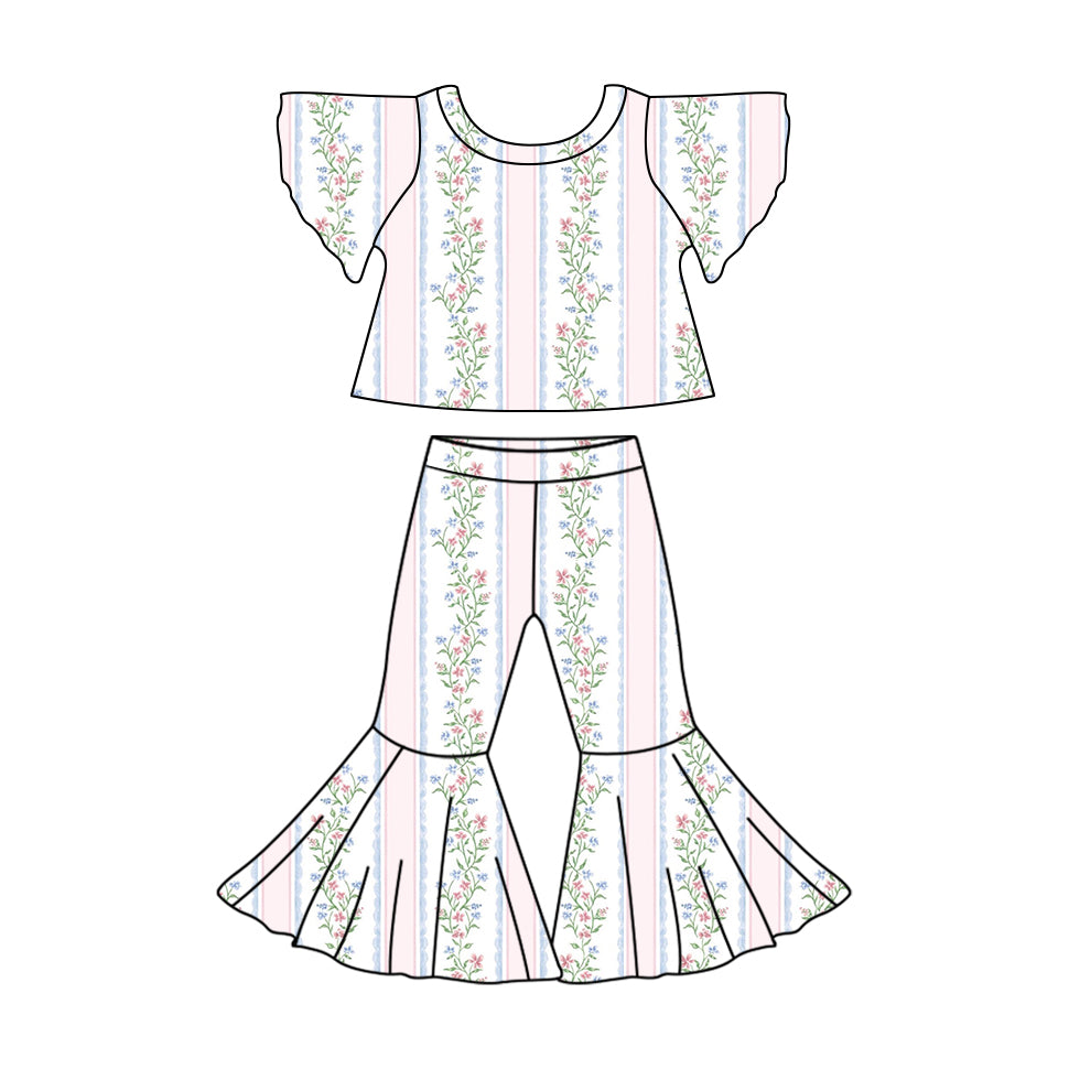 Baby Girls Floating Sleeve Shirt Flared Pants Clothes Set Mixed Sizes Pre-order