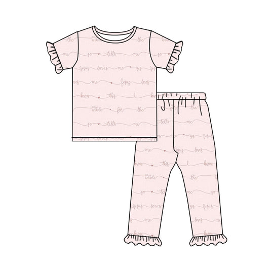 GSPO1836 Baby Girls Pink Jesus Love Shirt Pants Pajamas