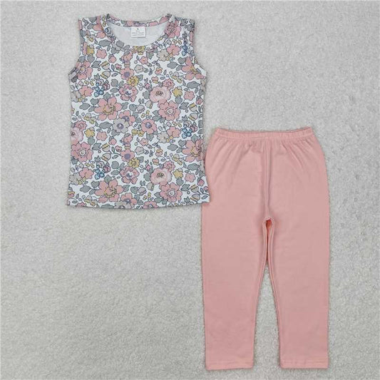 GSPO1919Baby Girls Spring Pink Flowers Top Legging Outfits