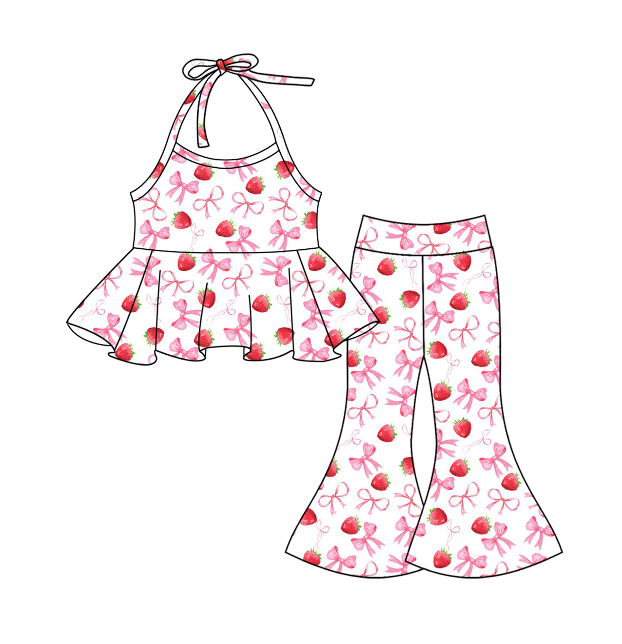 flowers Light blue stars halter top stripe pants girls 4th of july clothes