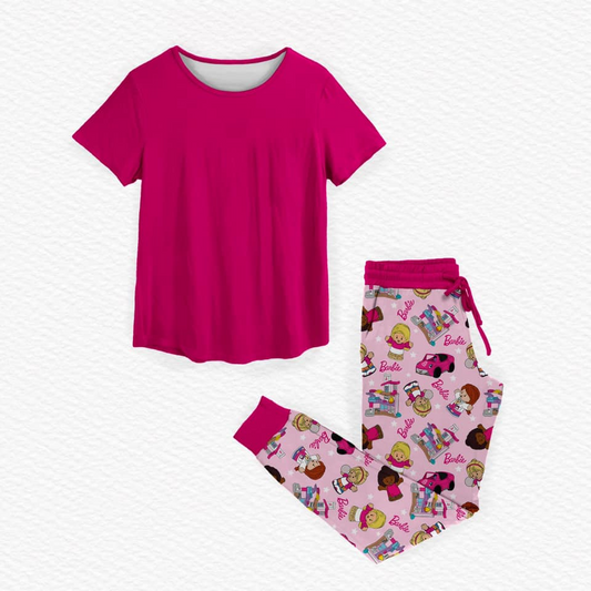 GSPO1995Girls Hot Pink Top Car Print Pants Party Clothing Set Kids Fashion Outfit