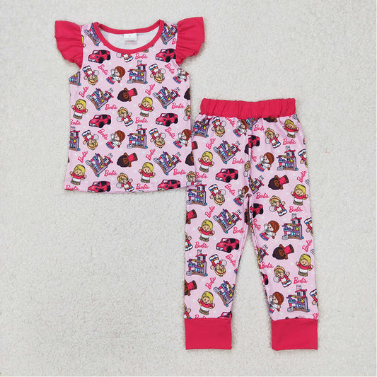 GSPO1996 RTS NO MOQ Flutter sleeves car print pants party girls pajamas set