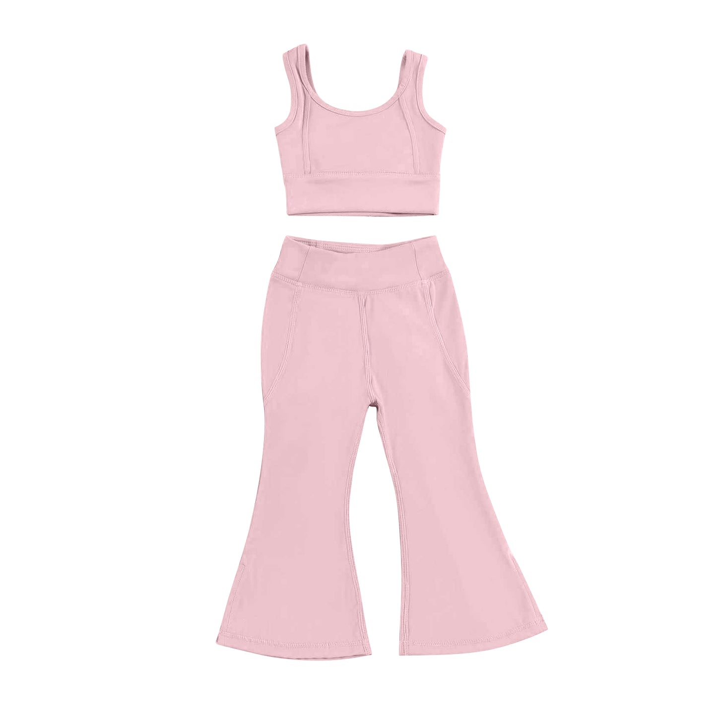 Hot Pink Fashionable Crop Top with Floral Yoga Pants for Little Girls