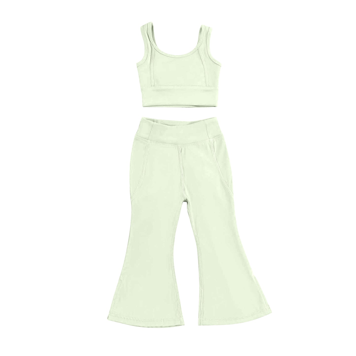 Hot Pink Fashionable Crop Top with Floral Yoga Pants for Little Girls
