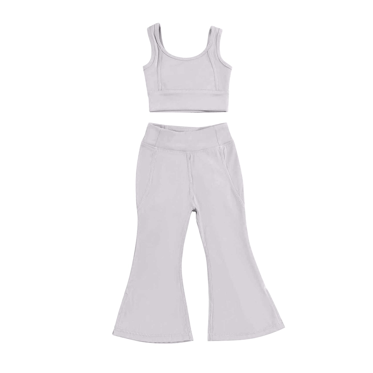 Hot Pink Fashionable Crop Top with Floral Yoga Pants for Little Girls