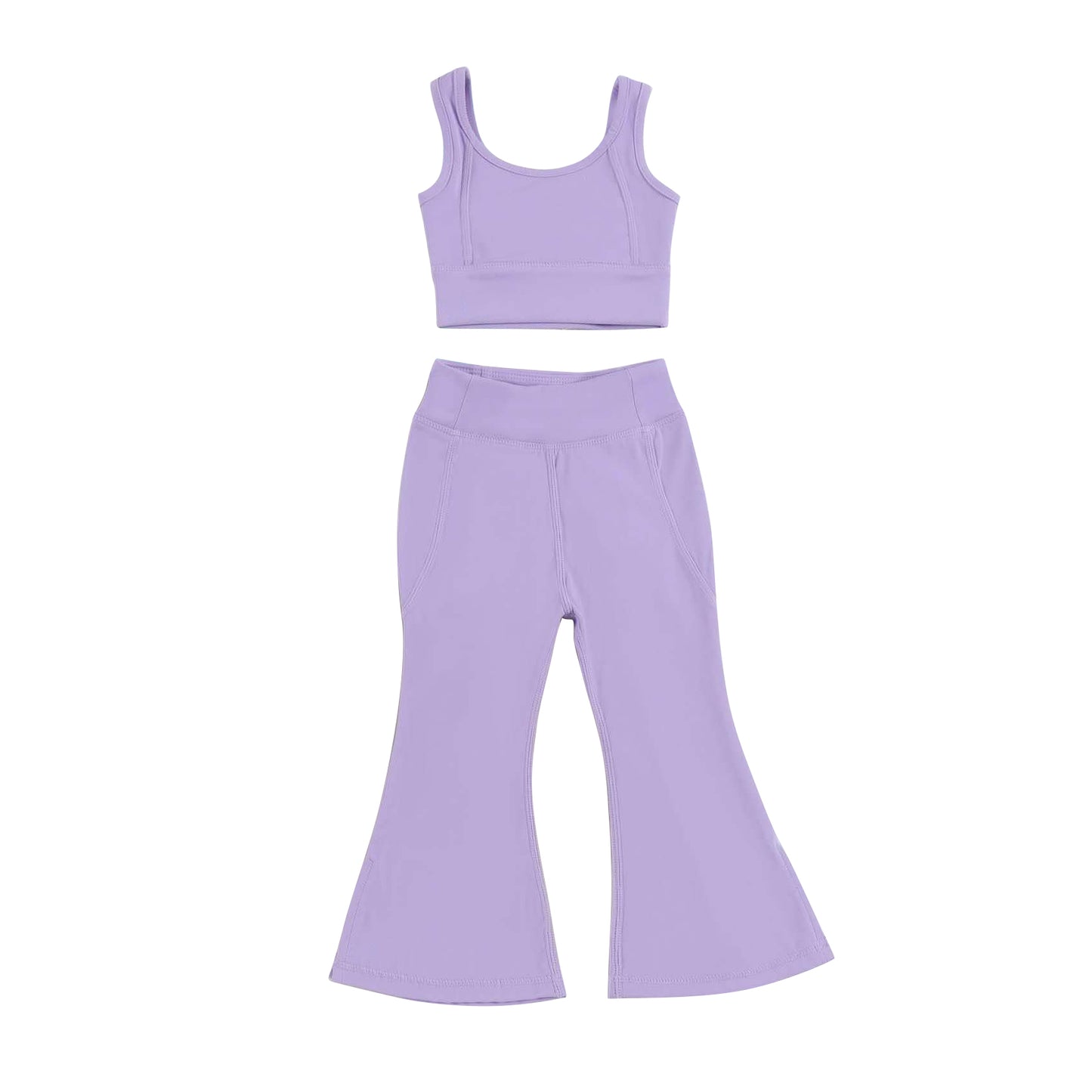 Hot Pink Fashionable Crop Top with Floral Yoga Pants for Little Girls