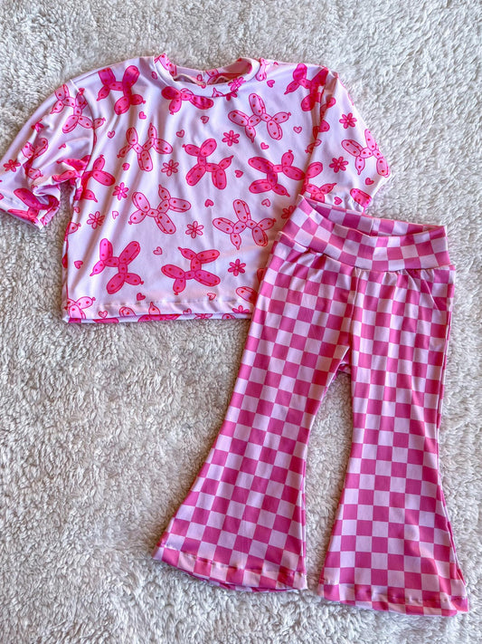 5.27 GSPO2010 Pre order Short sleeves pink dog top plaid pants girls clothing