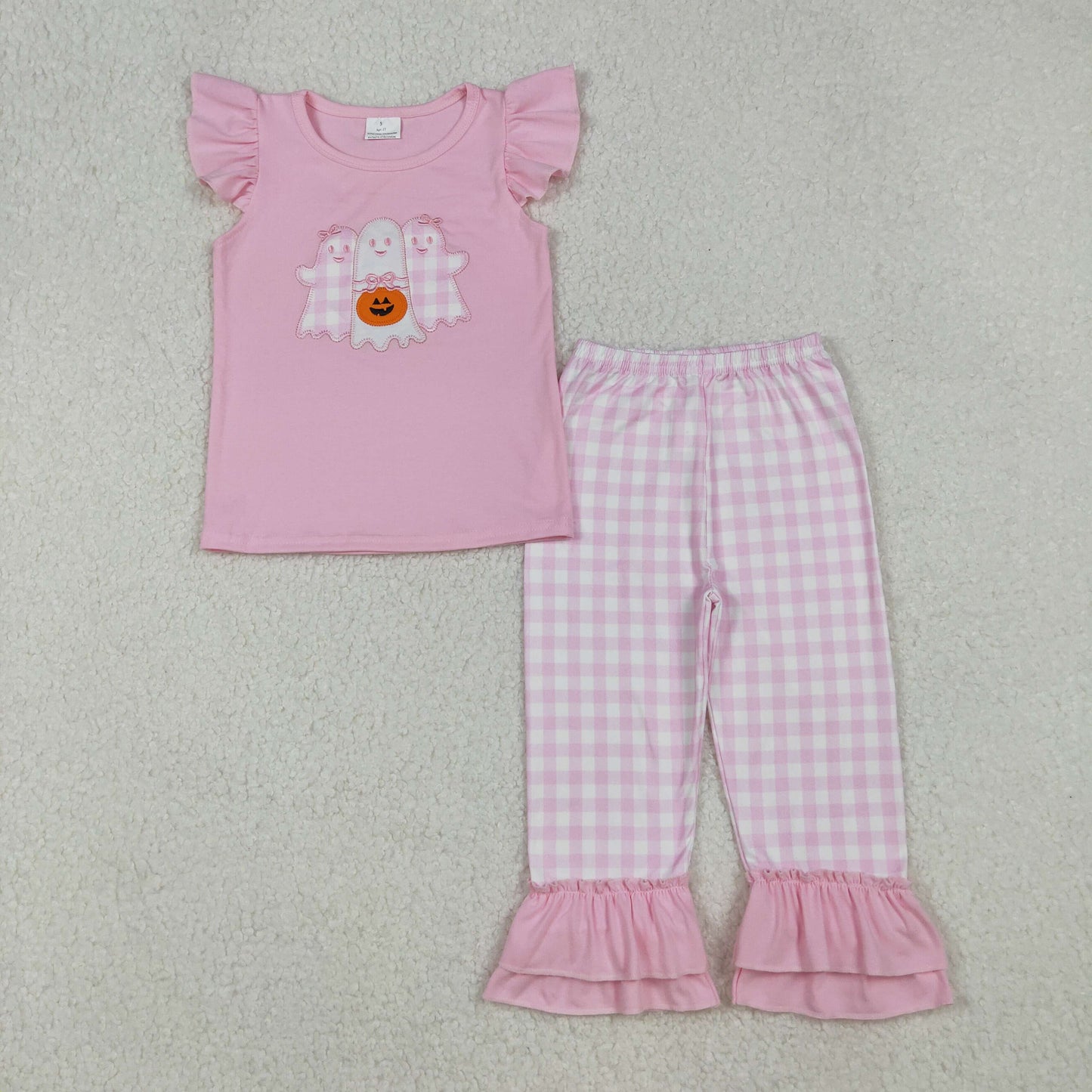 RTS NO MOQ （In stock）GSPO2058 Baby Girl Autumn Outfits Halloween Ghosts Pumpkins Top Pants Halloween Sets