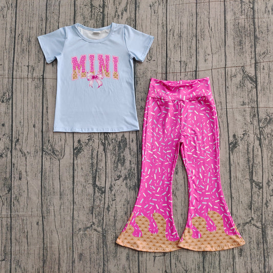 11.25 GSPO2107 Smple No Moq Baby Girls Sprinkle Drip Mini Top Bell Bottom Pants Clothes Sets