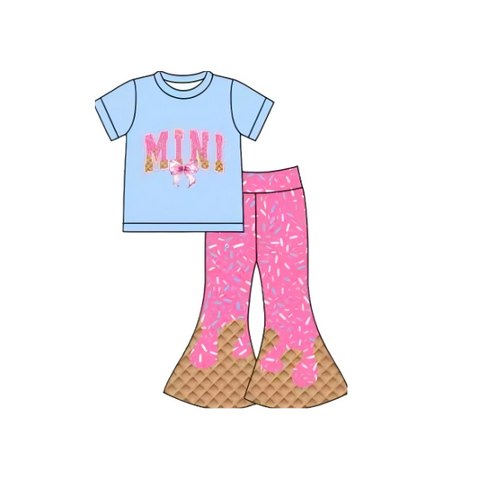 10.10 GSPO2107 Pre order No Moq Baby Girls Sprinkle Drip Mini Top Bell Bottom Pants Clothes Sets