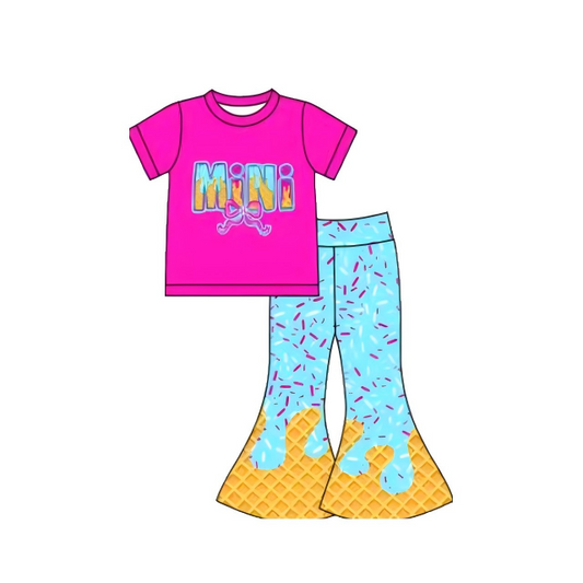 10.10 GSPO2109 Pre order No Moq Baby Girls Sprinkle Drip Mini Top Bell Bottom Pants Clothes Sets
