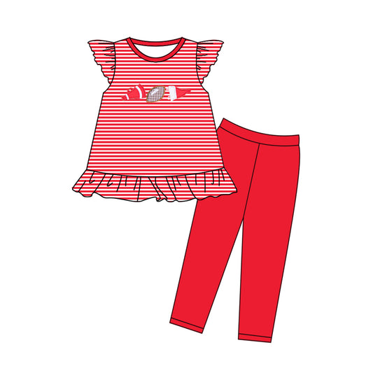 10.23 (Pre Order) No moq GSPO2131 PRE-ORDER Baby Girls Red Stripe Footballs Tunic Legging Pants Team Clothes Sets