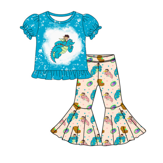 10.23 (Pre Order) No moq GSPO2137 PRE-ORDER Baby Girls Cartoon Ruffle Top Bell Bottom Pants Clothes Sets