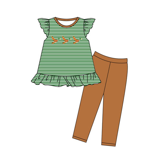10.23 (Pre Order) No moq GSPO2139 PRE-ORDER Baby Girls Stripe Ducks Tunic Leggings Clothes Sets