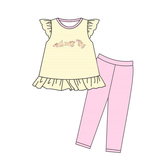 10.23 (Pre Order) No moq GSPO2140 PRE-ORDER Baby Girls Stripe Dogs Tunic Leggings Clothes Sets