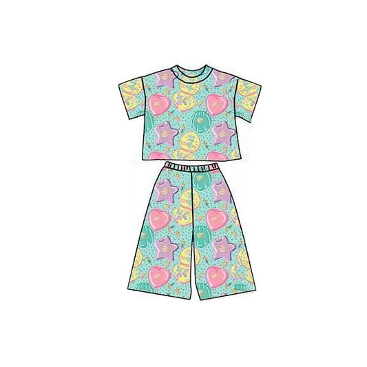 11.3 GSPO2173 Pre order No Moq Baby Girls Colorful Hearts Polka Dots Top Flare Pants Clothes Sets