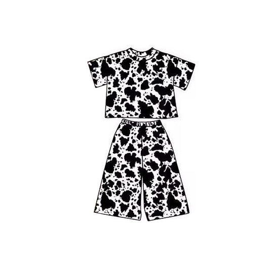 11.3 GSPO2175 Pre order No Moq Baby Girls Cow Print Top Flare Pants Clothes Sets