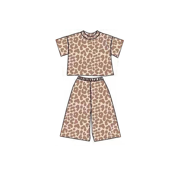 11.3 GSPO2177 Pre order No Moq Baby Girls Khaki Leopard Top Flare Pants Clothes Sets