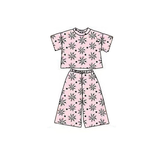 11.3 GSPO2178 Pre order No Moq Baby Girls Stars Snowflakes Top Flare Pants Clothes Sets