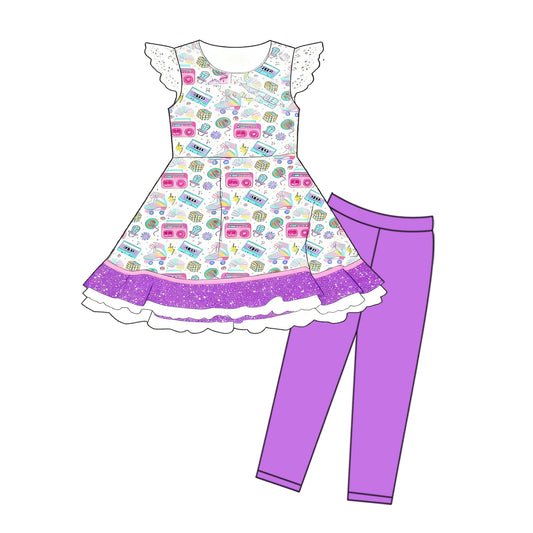 11.13 GSPO2203 Pre order No Moq Baby Girls Music CD Tunic Leggings Clothes Sets