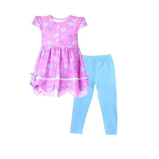 11.18 GSPO2206 Pre order No Moq Baby Girls Hearts XOXO Ruffle Tunic Leggings Valentines Clothes Sets
