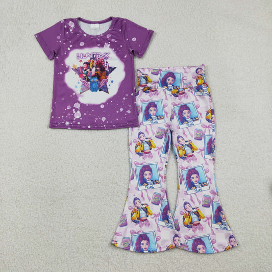 12.29 RTS NO MOQ （In stock）GSPO2227 Baby Girls Demon Hunter Top Bell Bottom Pants Clothes Sets