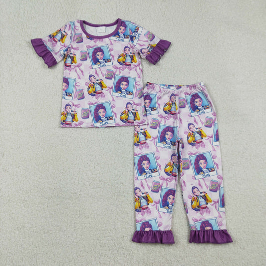 12.29 RTS NO MOQ （In stock）GSPO2228 Baby Girls Photos Top Ruffle Pants Pajamas Sets
