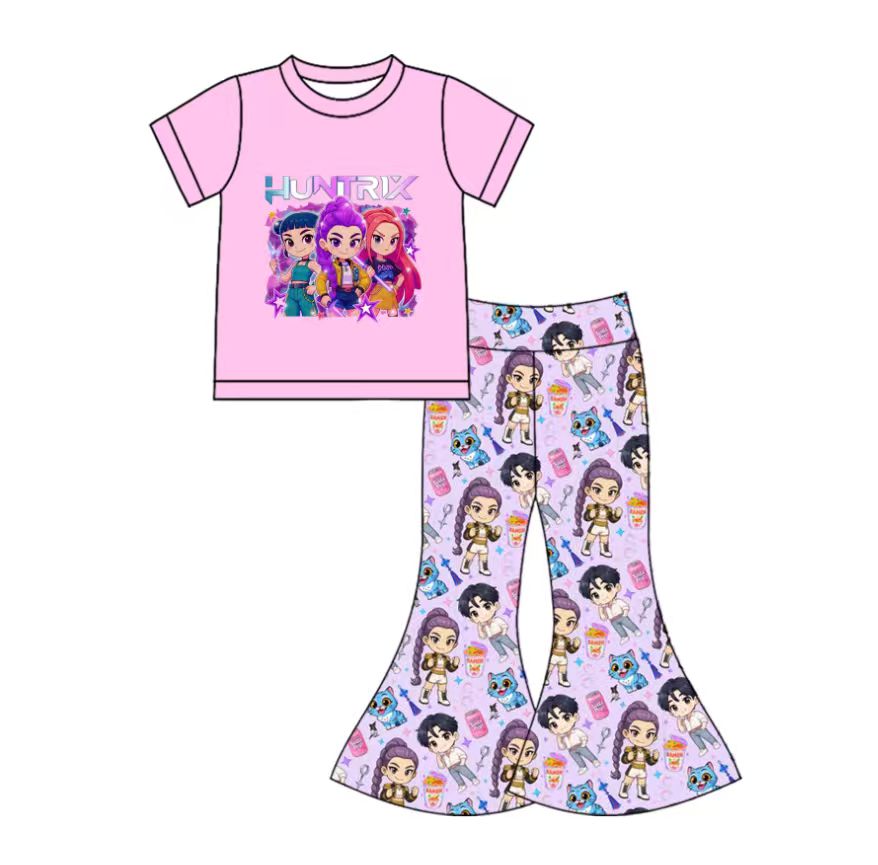 12.5 GSPO2241 Pre order No Moq Baby Girls Demon Hunter Top Bell Bottom Clothes Sets
