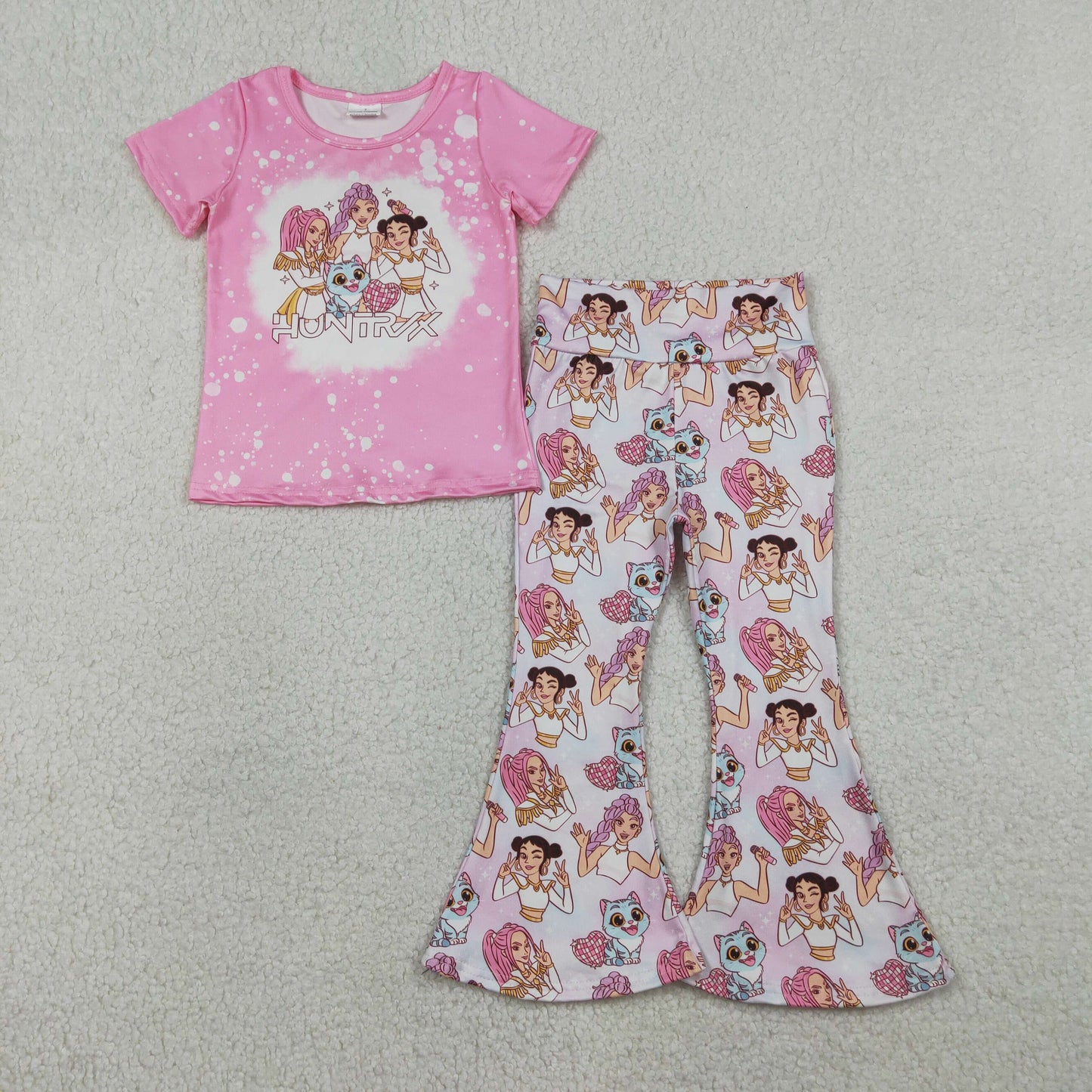 1.13 RTS NO MOQ （In stock）GSPO2247 Baby Girls Demon Hunters Top Bell Bottom Pants Clothes Sets