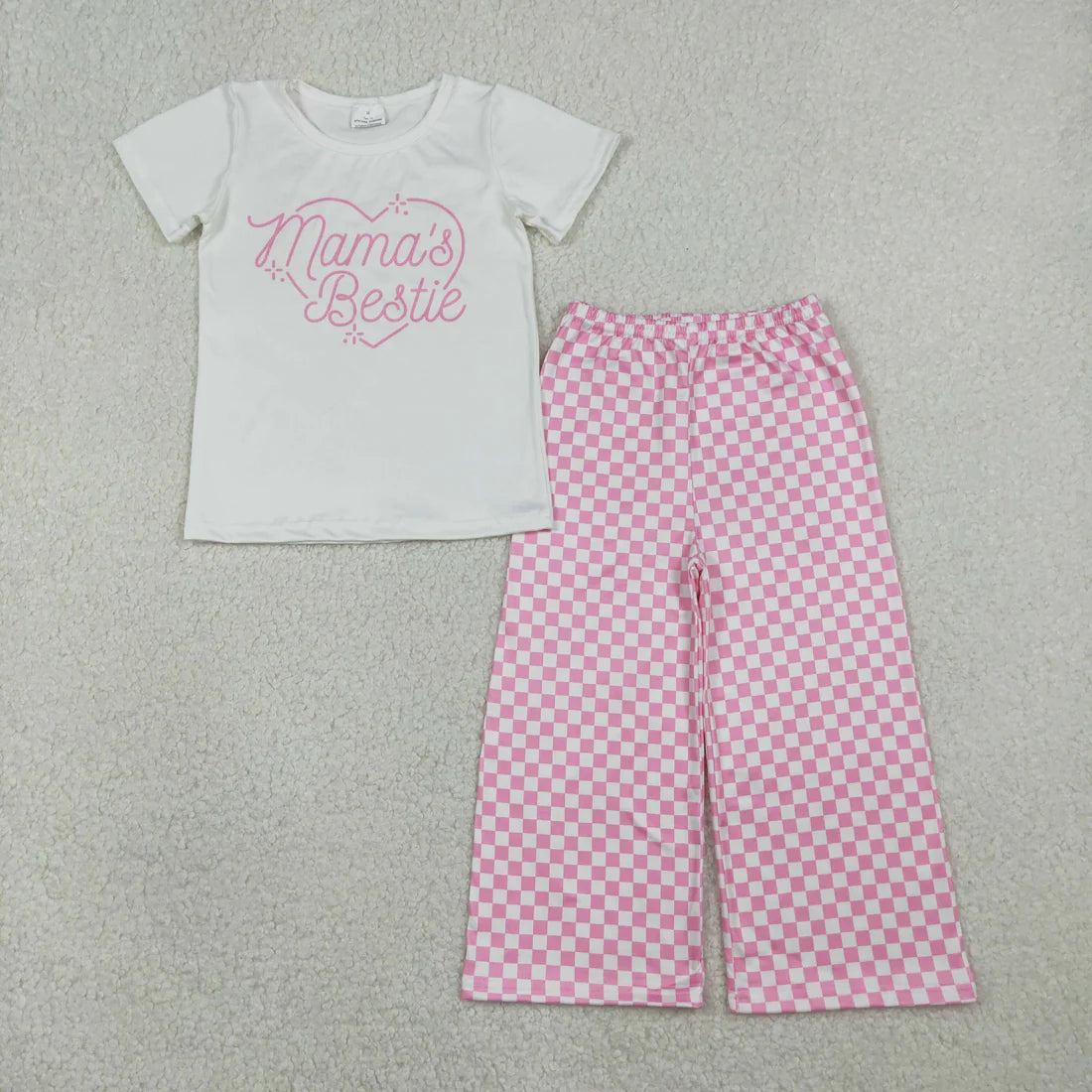 1.23 RTS Sibling Baby Mama&Dad's Girl Hearts Top Checked Camo Flare Pants Clothes Sets T-shirts Pants