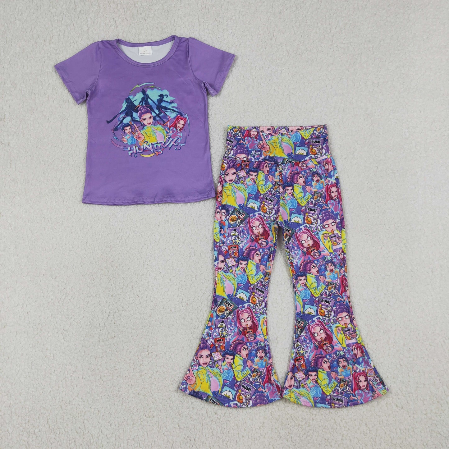 RTS Sibling Short sleeves purple top pants girls outfits and pajamas set