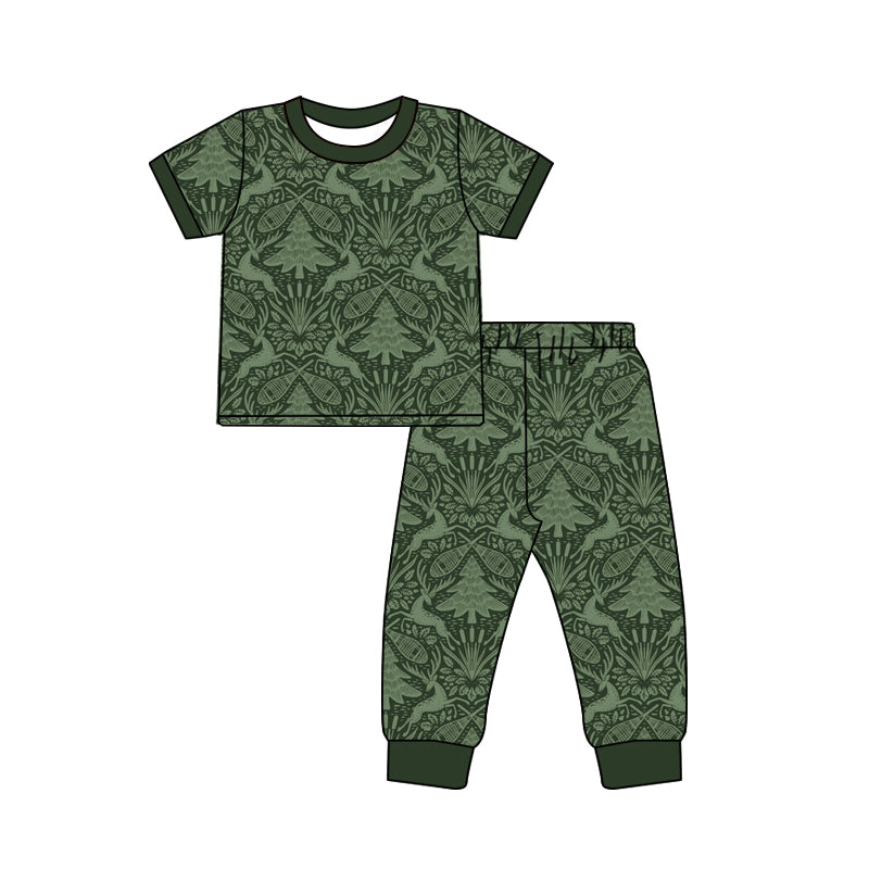 4.15 Pre order No Moq Baby Boys Woodland Deer Pajama Set, Short Sleeve Top & Long Pants Sleepwear