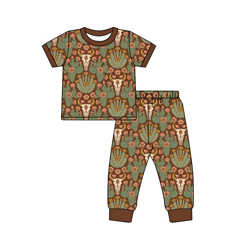 4.15 Pre order No Moq Baby Boys Woodland Deer Pajama Set, Short Sleeve Top & Long Pants Sleepwear