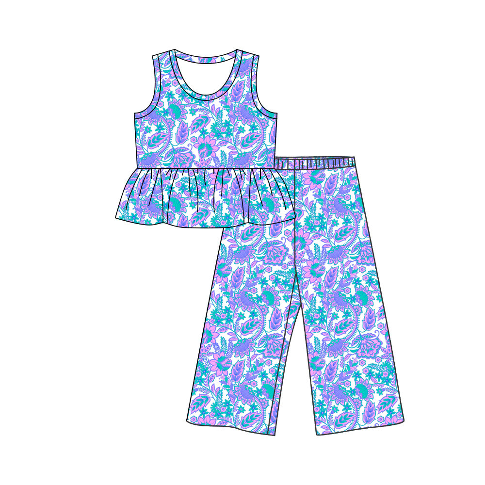 5.9 Pre order No Moq  Baby Girls Colorful Flowers  Tunic Flare Pants Clothes Set