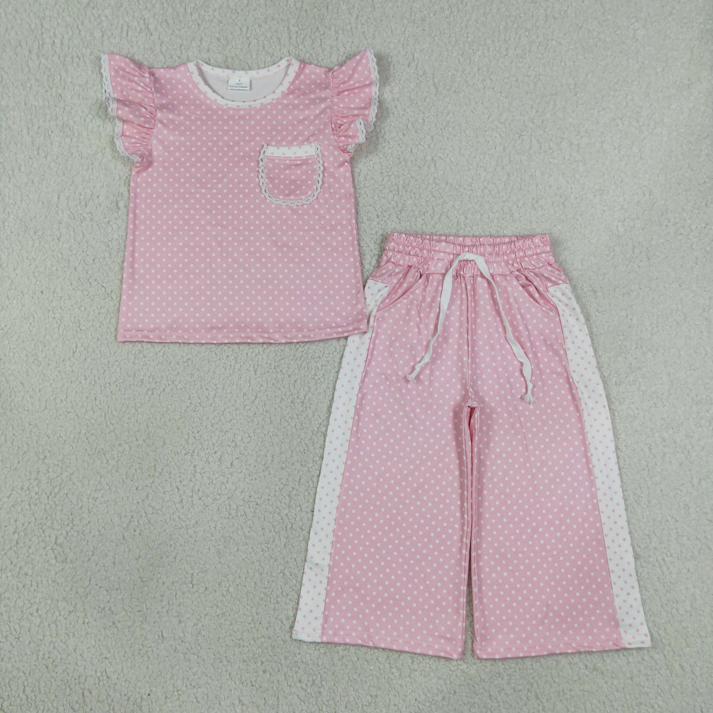 RTS Sibling Baby Girls Polka Dots Pocket Top Flare Pant Clothes Sets