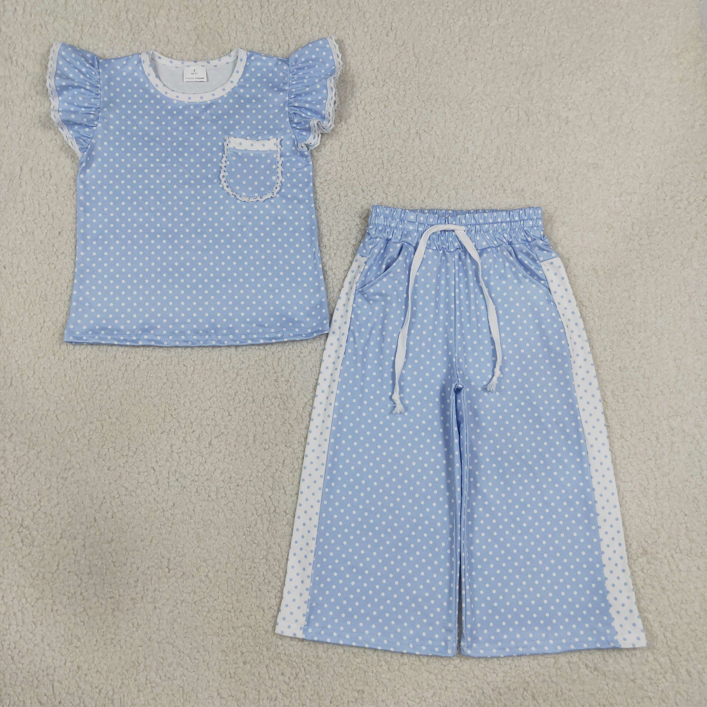 RTS Sibling Baby Girls Polka Dots Pocket Top Flare Pant Clothes Sets