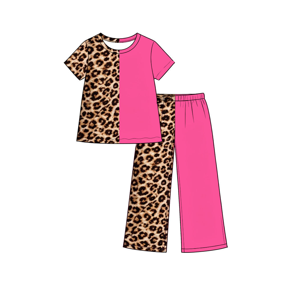 (Preorder new) No moq Toddler Girls Split Print Short Sleeve Top And Pants Sets