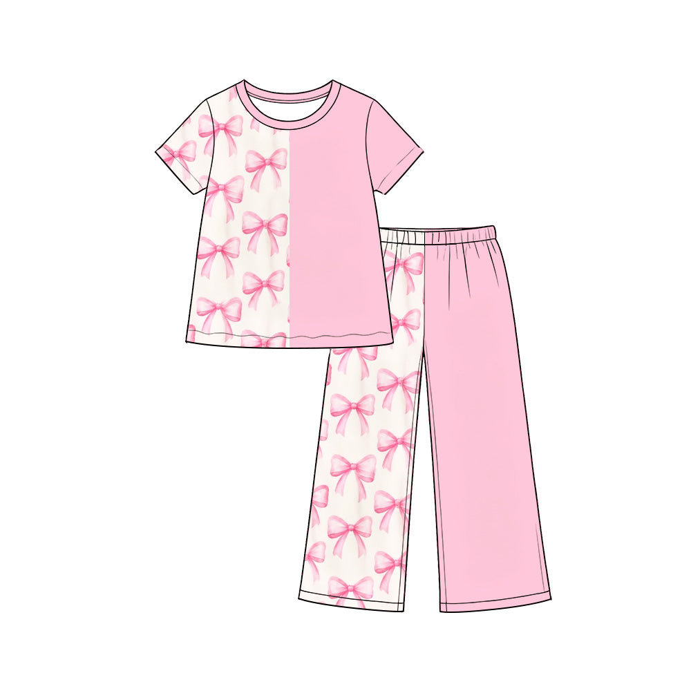 (Preorder new) No moq Toddler Girls Split Print Short Sleeve Top And Pants Sets