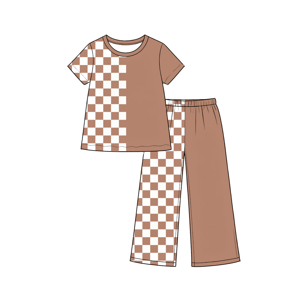 (Preorder new) No moq Toddler Girls Split Print Short Sleeve Top And Pants Sets