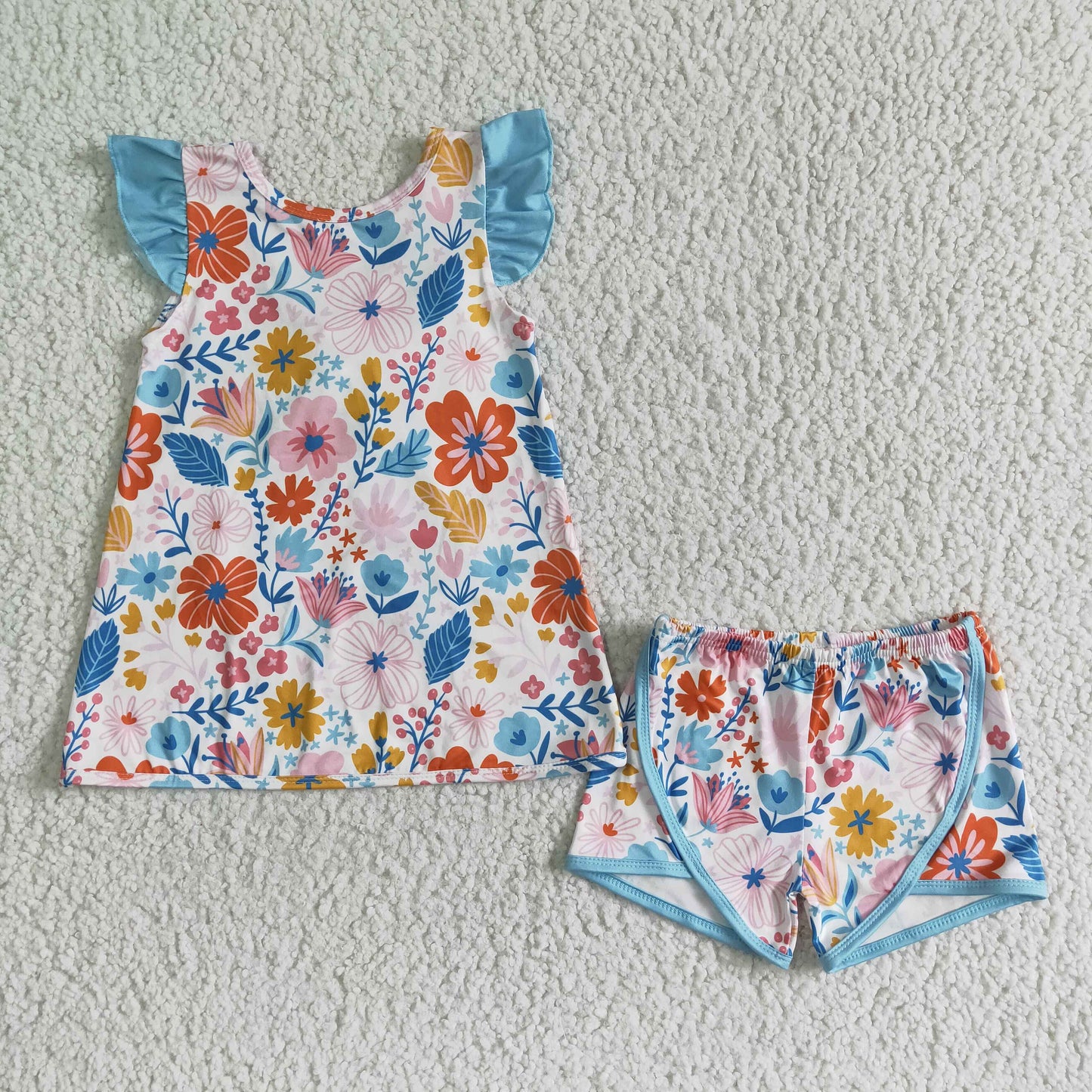 GSSO0098  Kids girls clothes flying sleeves top with shorts set-promotion  2024.5.25 $5.5