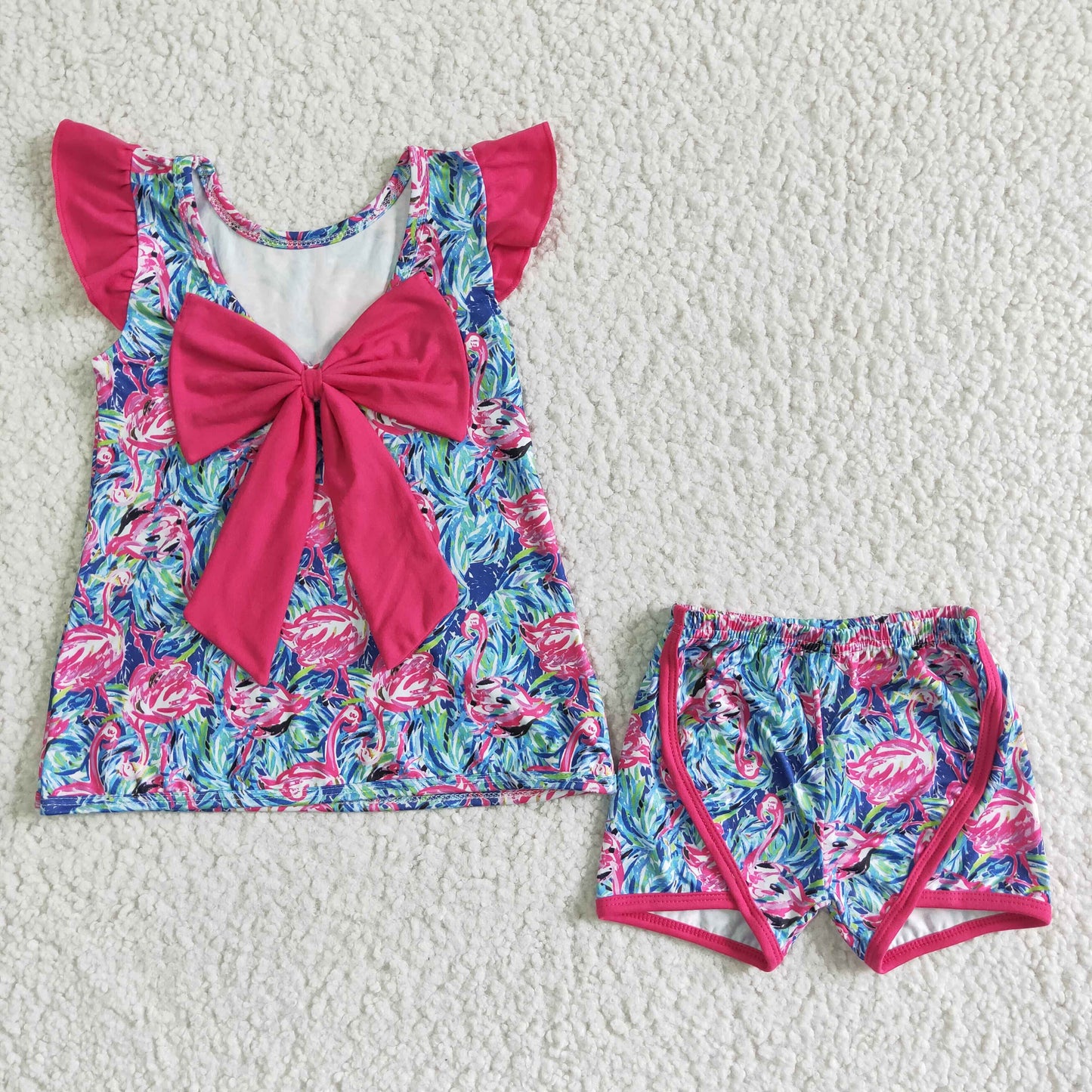 GSSO0100   Kids girls clothes flying sleeves top with shorts set-promotion  2024.5.25 $5.5