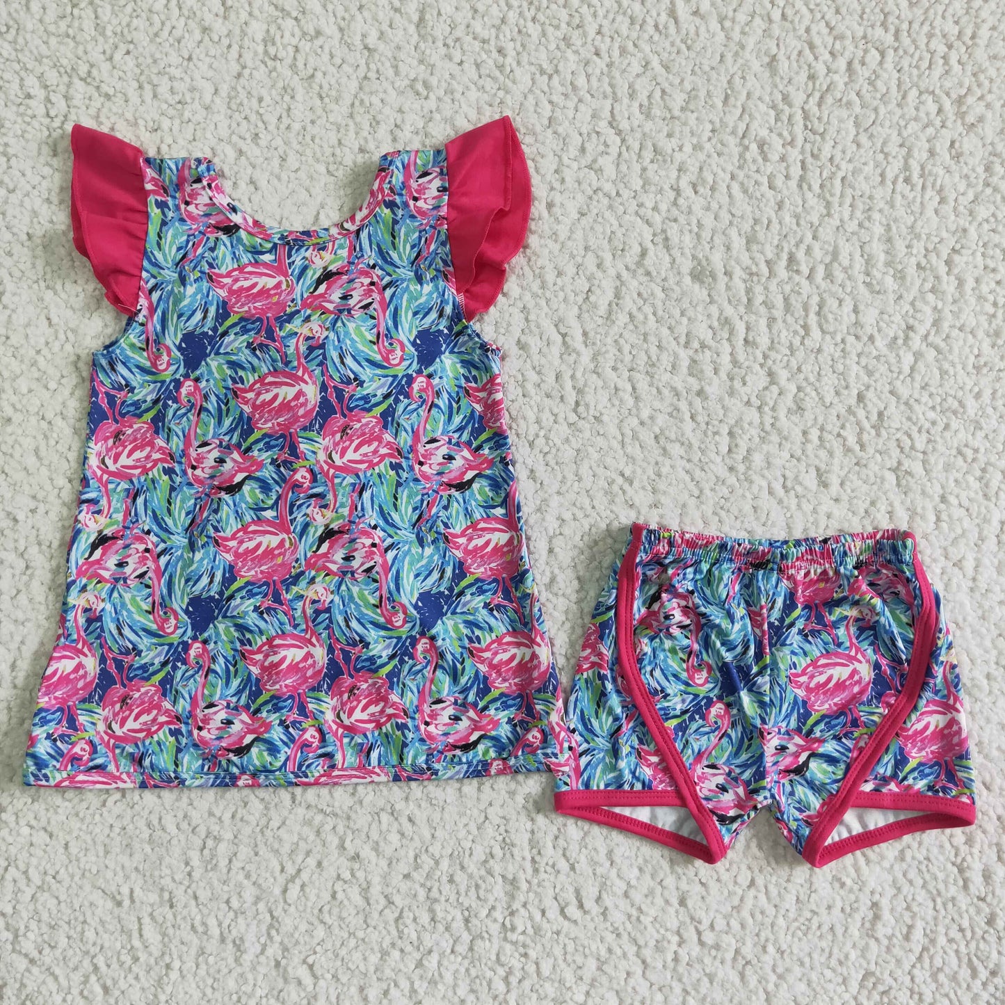 GSSO0100   Kids girls clothes flying sleeves top with shorts set-promotion  2024.5.25 $5.5